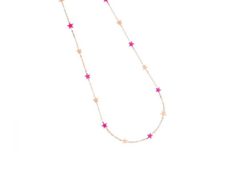 NECKLACE WITH ROSE GOLD STARS, PINK FLUO ENAMEL AND 